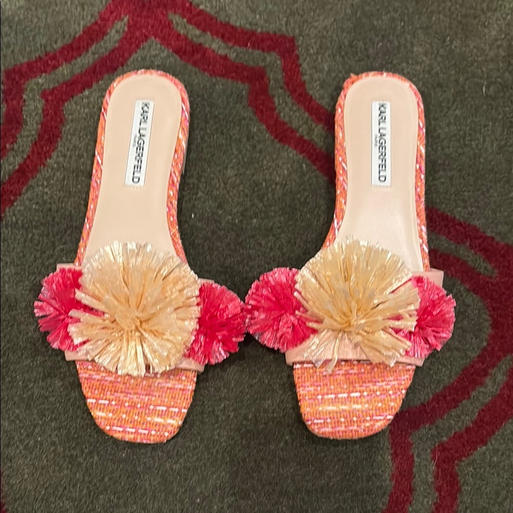 Karl Lagerfeld Pink and Orange Pom Pom Sandals - Picture 3 of 6